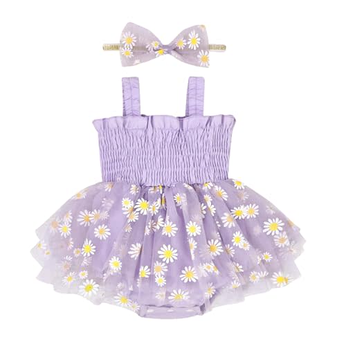 Aenbilo Baby Girl Summer Clothes Sleeveless Girl Clothes Cute Lace Daisy Romper Bodysuit Summer Outfits Headband 0-12Months