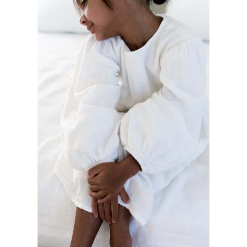 Billowed Sleeve Linen Dress ‘White’