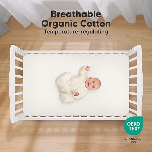 KeaBabies 2-Pack Organic Crib Sheets for Boys, Girls - 52x28 Fitted Crib Mattress Sheet Neutral, Breathable Jersey Cotton Cover for Baby Bed, Toddler Mattress, Soft & Cute Prints (Herb)