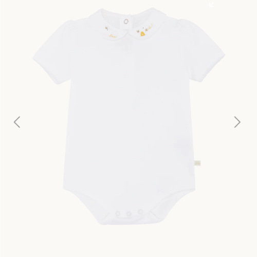 Alba Honeybee Embroidered Collar Short Sleeve Onesie | Marie-Chantal