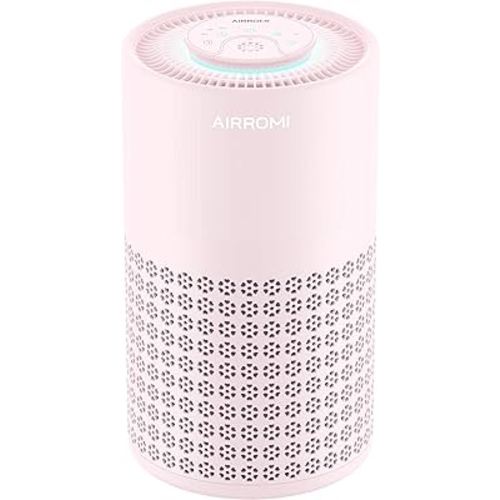 AIRROMI Air Purifier for Bedroom with HEPA 3-in-1 Filter, Pet Air Purifier for Home Cat Pee Smell, Covers Upto 990 Ft², Quiet 360° intake Air Cleaner for pet hair,allergies,Dust,Smoke A2001 Pink