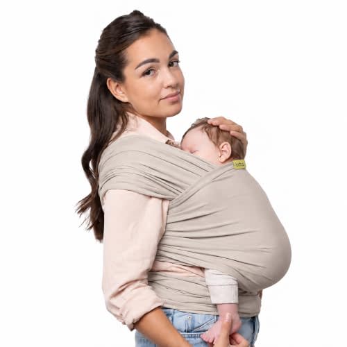 Boba Baby Wrap Carrier - Stretch Cotton Newborn Sling, Beige | Breathable, Hands-Free Babywearing Carrier Wrap; ergonomic, secure hold for newborn to toddler 7-35 lbs.