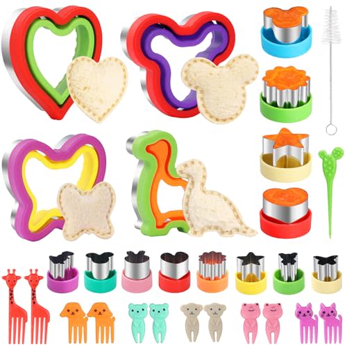 30 Pcs Sandwich Cutter and Sealer Set, Sandwich Cutters for Kids Lunch, Decruster Sandwich Maker,Vegetable Cutter Shapes,Bread Cookie Cutters for Kids Lunchbox and Bento Box