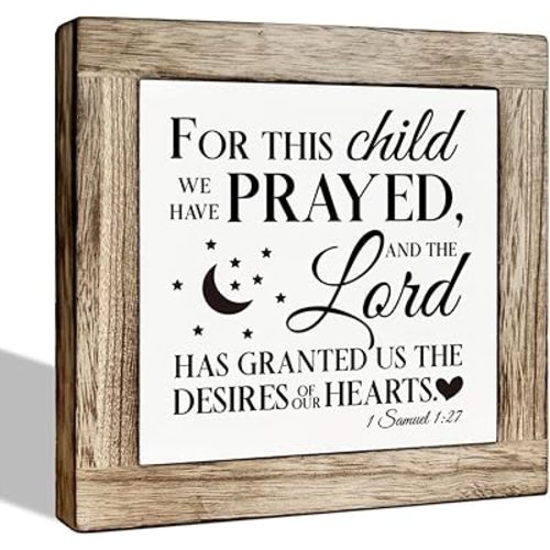 Farmhouse Wooden Box Sign Plaque, For This Child We Have Prayed Sign, Freestanding Signs for Nursery Kids Room Christian Bedroom Decor, Decorative Wooden Table Signs