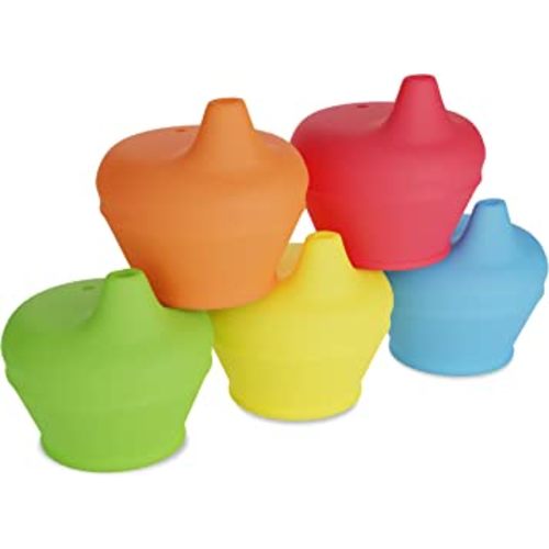 Sippy Cup Lids by Healthy Sprouts - (5 Pack) – Spill Proof Silicone Sippy Lids That Fit Any Cup - Great for Toddlers, Infants, Babies (Red, Blue, Yellow)