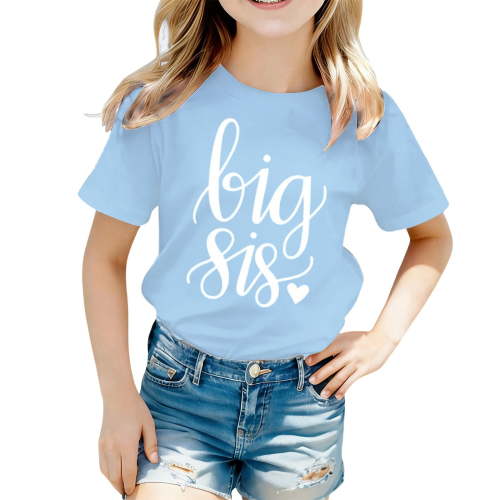 Tisuna Girls Adorable Short Sleeve T-Shirts Kids Summer Tops Crewneck Big Sis Tees Light Blue Size 12-13 Years