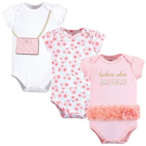 SIZE: 6-9 OR 9-12 MONTHS Little Treasure Baby Girl Cotton Bodysuits 3pk, Brunch, 9-12 Months
