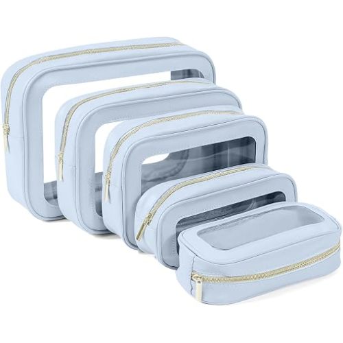 YOPCDJ 5PCS Diaper Bag Organizer Pouch Set, TSA Approved Toiletry Bag,Clear Waterproof TPU Makeup Bag Set Travel Organizer Bags for Women and Kids