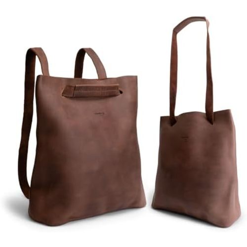 Heather's, Convertible Backpack to Shoulder Bag, Spacious Crossbody for Women, Squared Purse, Full Grain Leather, Handmade