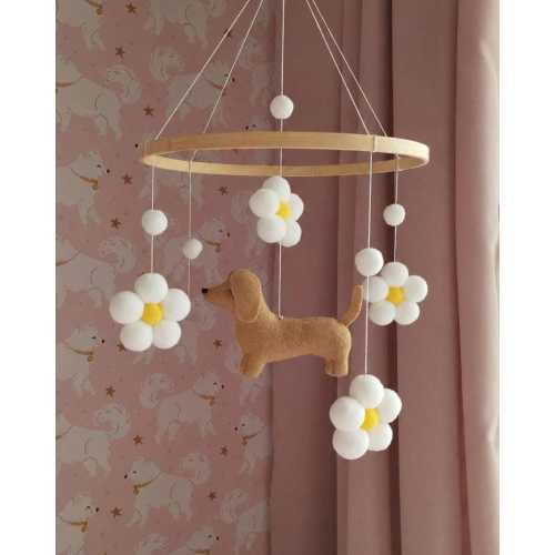 Dachshund Baby Mobile, Dachshund Nursery Decor, Dog Mobile Nursery, Dachshund Crib Mobile, Dog Cot Mobile for Girl, Custom Dog Mobile,P#0062