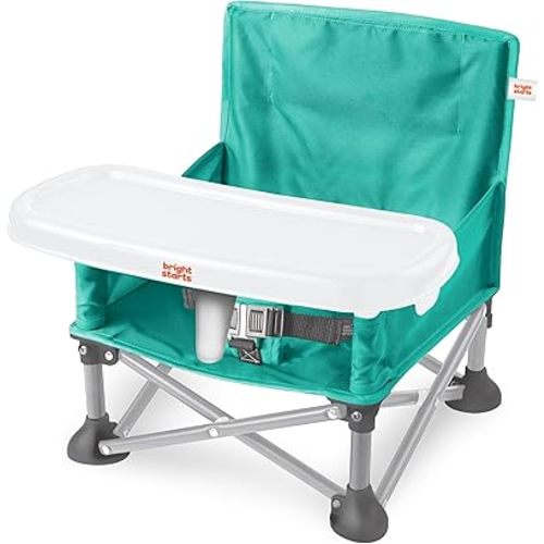 Bright Starts Pop 'N Sit Portable Booster, Indoor/Outdoor Use, Floor Seat with Feeding Tray, Teal, 6 Mos - 3 Yrs