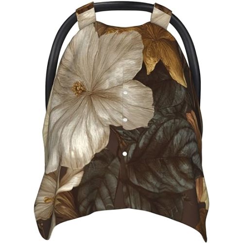 Vintage Botanical Cream Flowers Gold Flowers Car Seat Covers for Babies, Infant Car Seat Canopy, Mom Nursing Breastfeeding Covers, Warm Carseat Canopy for Newborn