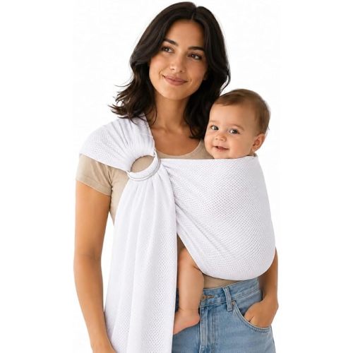 Baby Water Ring Sling Carrier | Lightweight Breathable Mesh Baby Wrap for Infant, Newborn, Kids and Toddlers | Perfect for Summer, Swimming, Pool, Beach | Great for Dad Too White