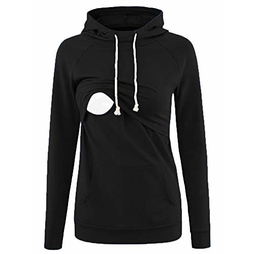 Liu & Qu Womens Nursing Hoodie Long Sleeves Sweatshirt Breastfeeding Layered Top Pocket Casual Clothes