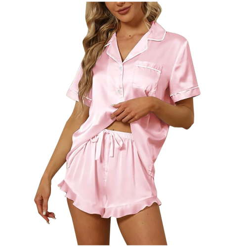 Nnhblu Satin Pajamas Set for Women, Button Up Silk Pj Sets Women, 2 Piece Soft Sleepwear Loungewear Pajama Set Pink