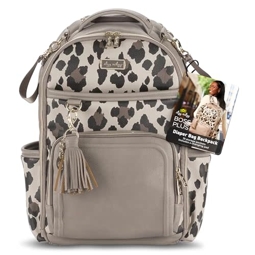 Itzy Ritzy Diaper Bag Backpack  Large Capacity Boss Plus Baby Backpack Diaper Bag Featuring 19 Pockets, Changing Pad, Stroller Clips, and Comfortable Straps (Leopard)
