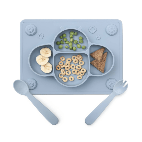 ROCCED Suction Plates for Baby placemat Spoon Fork Set- Dusty blue