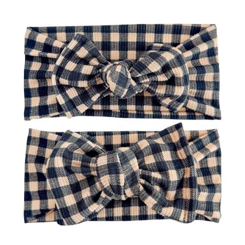 Gingham Ribbed Baby Headband (Taupe & Black) | Harper + Remi