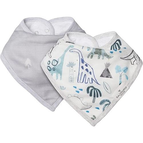 Loulou Lollipop Muslin Bandana Bib Drool Bib Set for Baby Girl and Boy, Adjustable 3 to 36 Months, 2 Pack
