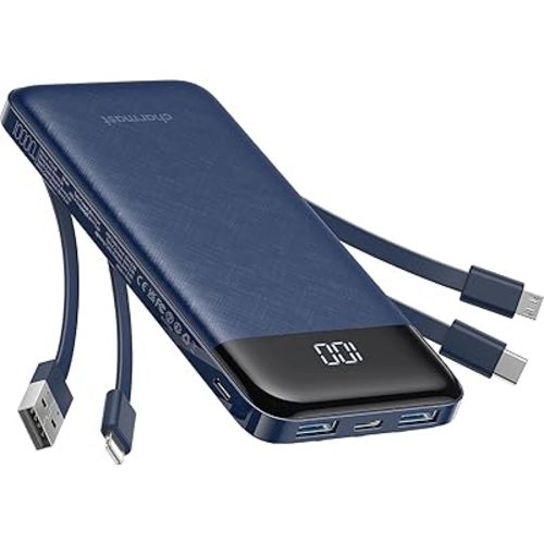 charmast Portable Charger with Built in Cables, Power Bank with Cords Wires, Slim 10000mAh Travel Battery Pack 6 Outputs 3 Inputs 6A Fast Charging for Samsung Google Pixel LG Moto iPhone iPad