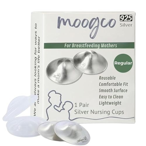 MOOGCO The Original Silver Nursing Cups - 925k Nipple Shields for Breastfeeding Newborn - Nipple Shield - Breastfeeding Essentials - Protective Nipple Covers for Nursing Moms