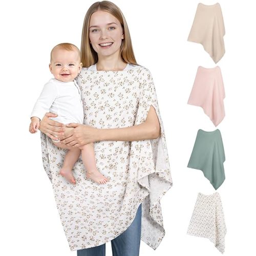 Muslin Nursing Cover Up for Breastfeeding, Soft & Breathable Cotton Breast Feeding Cover for Women, Full Privacy Breastfeeding Cover - Newborn Baby Essential, White