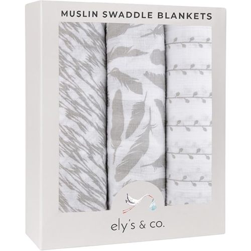 Muslin Swaddle Blanket 100% Soft Muslin Cotton 3 Pack 47"x 47" Classic Grey Combo Unisex for Baby Girl or Baby Boy