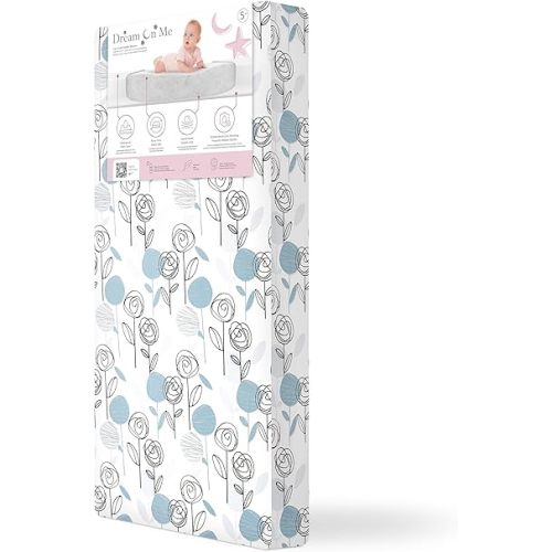 Dream On Me Floral Dreams 5” Firm Fiber Crib & Toddler Mattress (52" L x 28" W), 2-in-1 Dual-Sided Infant & Toddler Support, Waterproof & Stain Resistant, GREENGUARD Gold & JPMA Certified - Teal