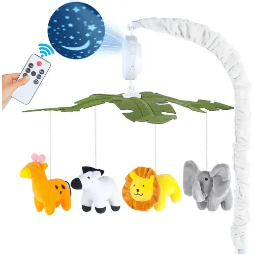 Baby Crib Mobile with Music and Lights, Mobile for Crib with Remote Control, Rotation, Starlight Projection, Crib Toys for Babies Boys Girls(Green)