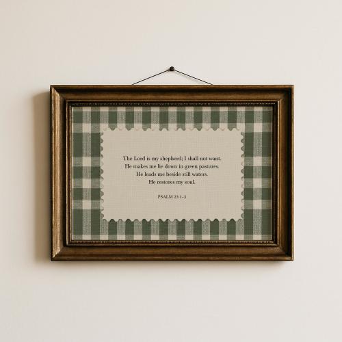 Gingham Bible Verse Wall Art | Vintage Scripture Print Psalm 23:1–3