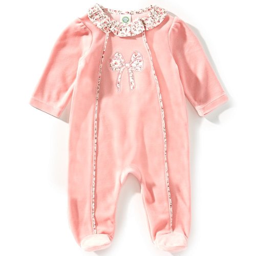 Little Me Baby Girls Floral Bow Velour Footie