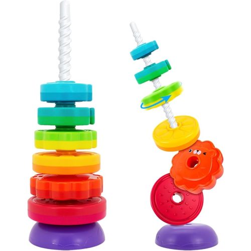 Spinning Stacking Toys for Babies 12+ Month Rainbow Ring Flowers Animals Fruits Theme Stacker ABS Toys for Toddlers 1-3 Montessori Educational Learning Sensory Toy,Stacking Toy for Kids