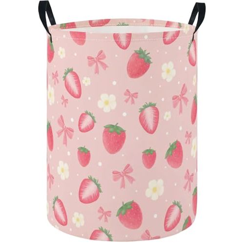 Baby Laundry Hamper Basket Baby Hamper for Nursery Boy and Girl Cute Storage Bin Organizer Boho Room Decor(Strawberry)