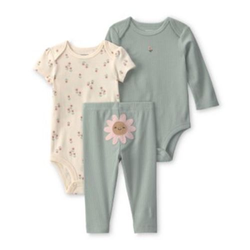 Baby Girls' Floral Crewneck Bodysuit and Pants, 3-Piece Set