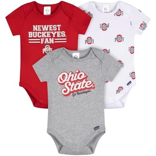 Gerber NCAA unisex-baby Ncaa College Team 3-pack Short-sleeve Onesies Bodysuit