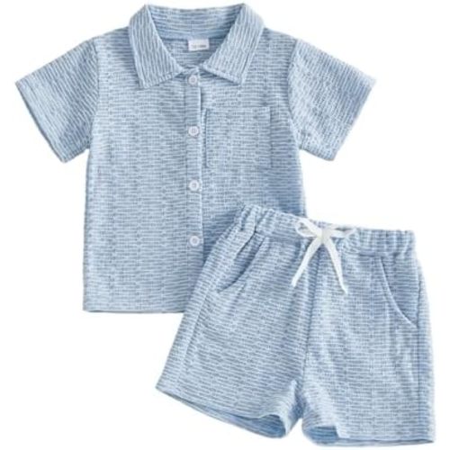 BemeyourBBs Toddler Baby Boy Summer Clothes Button Down Shirt Tops and Shorts Set with Pocket 2 Piece Outfits