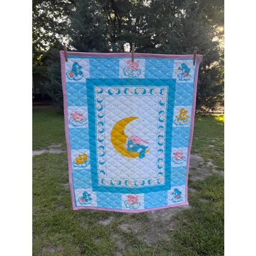 Vintage Care Bears Baby Quilt | New Old Stock Nursery Blanket (39" x 32.5")