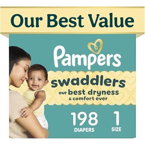 Swaddlers Diapers, Size 1 (8-14 lbs), 198 Count, Fragrance Free, Hypoallergenic, Absorbent, Pediatrician Recommended, Skin Safe