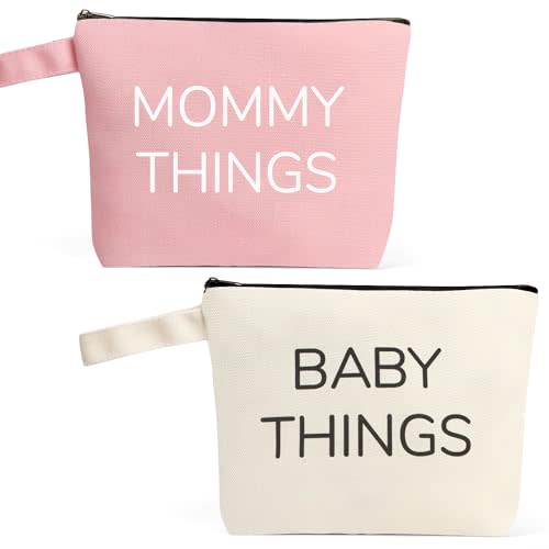 New Mom Gifts, 2PCS Mommy and Baby Canvas Pouch Set, Baby Shower Gifts for Mom To Be, Gift For Expecting Mother Keepsake Bag, New Mothers and Baby Essentials Stuff, Neutral Makeup Bag Gift Set