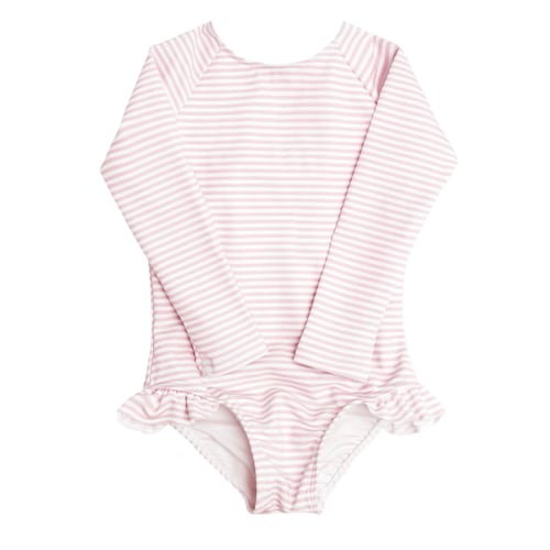 girls light pink stripe rashguard one piece, 1 year