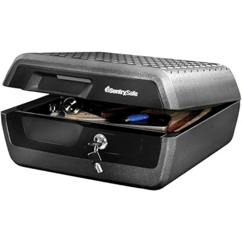 SentrySafe Fireproof and Waterproof Document Safe with Key Lock, Lock Box for Cash, Passport, Jewelry, Exterior: 16.5 in W x 14.8 in D x 7.6 in H, Black, 0.36 Cubic Feet, CHW30220