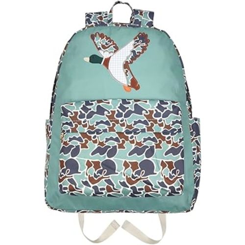 BA0259 Duck Pattern Backpack, Camouflage Design with Duck Graphic, Mint Green and Brown, Hunting Style bag