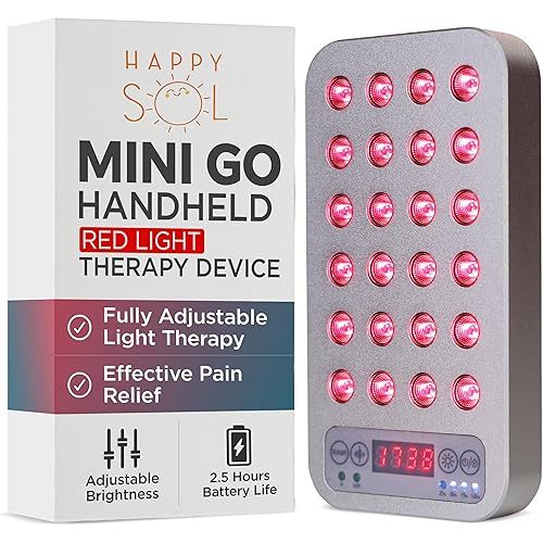 Happy Sol The Mini Go Handheld Red Light Therapy Device, 24 LEDs, 5 Brightness Levels, Adjustable Frequencies, Rechargeable Battery, Red and Infrared Light Therapy, On The Go Light Therapy, Gray