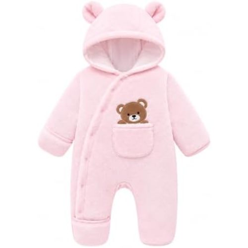 UVIPC Newborn Baby Bear Outfit Fold-Over Mittens Footies Winter Fleece Suit