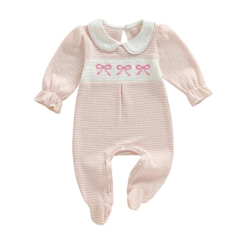Amnnchya Newborn Baby Girl Clothes Heart Fall Winter Outfits Waffle Stripes Footed Bodysuit Romper Cute Valentines Outfit