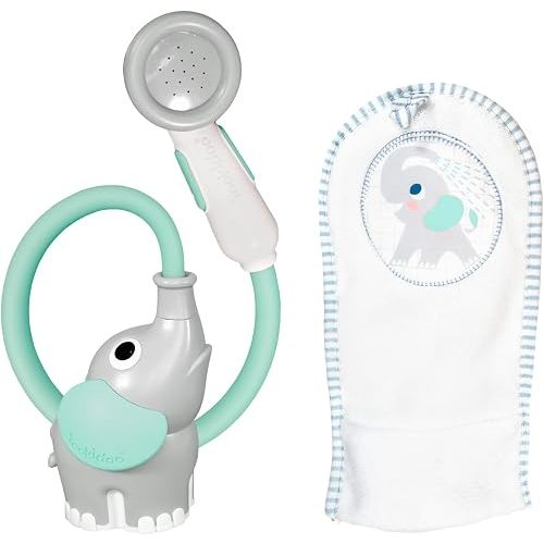 Yookidoo Baby Bath Shower Head - Elephant Water Pump and Trunk Spout Sprayer - One Handed Flow Control for Newborn Babies in Tub Or Sink (Turquoise)
