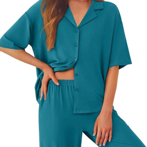 Ekouaer Women Pajamas Set Button Down Sleepwear Short Sleeve Pjs Soft Comfy Nightwear with Long Pants S-XXL