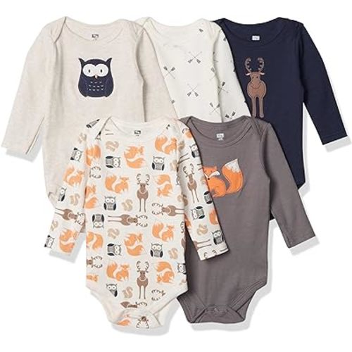 Hudson Baby baby-boys Cotton Long-sleeve Bodysuits 5-pack