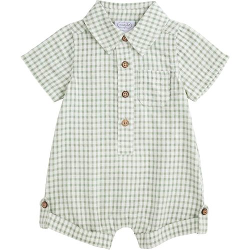 Mud Pie Baby Boy Green Gingham Collar Shortall, 6-9 Months