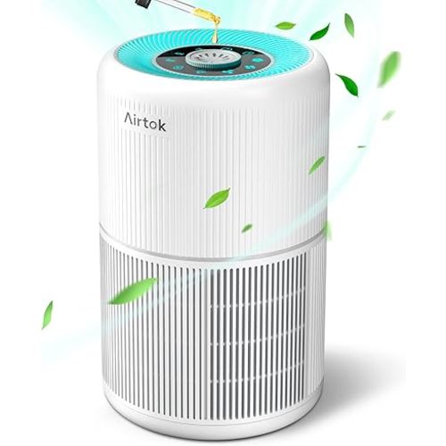 AIRTOK HEPA Air Purifier for Home Bedroom with Fragrance Sponges | 4-In-1 H13 True HEPA Air Filter for Smoke Dust Pollen Pet Dander Odors,99.97% Removal to 0.1 Microns | Ozone-Free, Night Light,Black